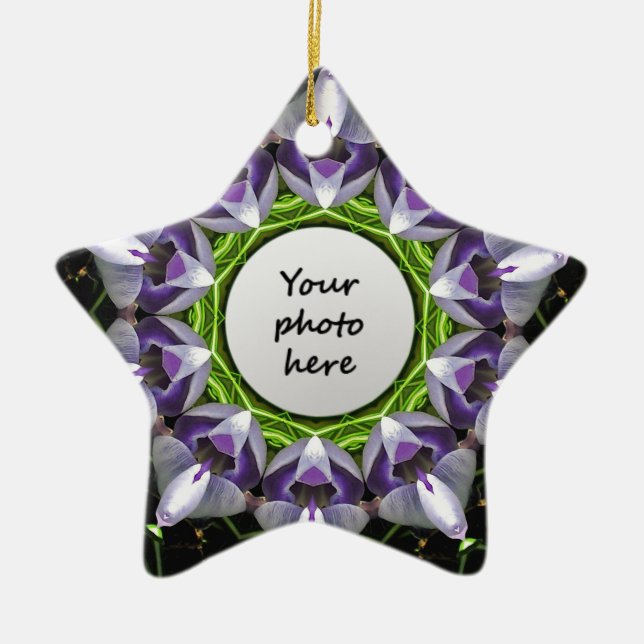 Ornamento De Cerâmica Arte de Mandala Floral Roxo em Caleidoscópio (Frente)