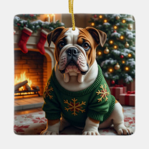 Ornamento De Cerâmica Arte de Natal do Bulldog