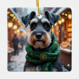 Ornamento De Cerâmica Arte de Natal do Schnauzer