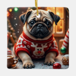 Ornamento De Cerâmica Arte de Natal Pug