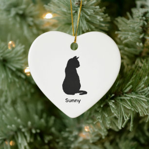 Ornamento De Cerâmica Arte de Natal Silhueta de Gato Preto Personalizada