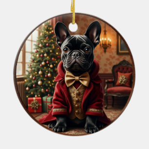Ornamento De Cerâmica Arte de Natal Victoriano do Bulldog Francês