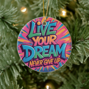 Ornamento De Cerâmica Arte de Parede Grafite "Viva Seu Sonho" Vibrante
