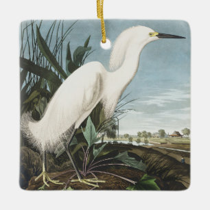 Ornamento De Cerâmica Arte de pássaro Garça Branca da Audubon Vintage