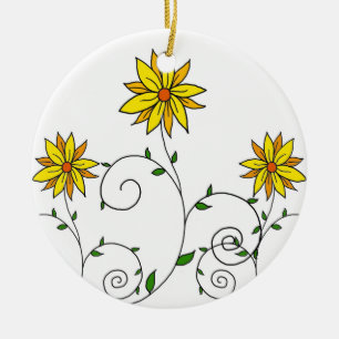 Ornamento De Cerâmica Arte de Porodela Amarelo Branco Bonito