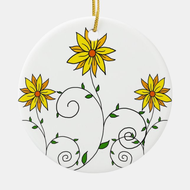 Ornamento De Cerâmica Arte de Porodela Amarelo Branco Bonito (Frente)