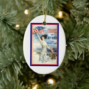 Ornamento De Cerâmica Arte de pôster patriota vintage com mulher e bande