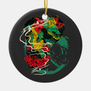 Ornamento De Cerâmica Arte de Tatuagem Tradicional Japonesa com Peônia e