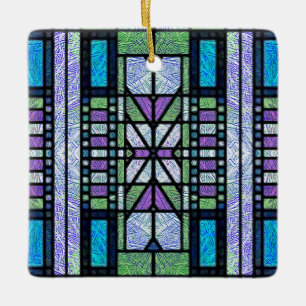 Ornamento De Cerâmica Arte de Vidro Colorido Art Déco em Azul e Roxo