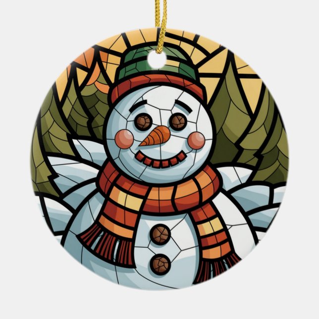 Ornamento De Cerâmica Arte De Vidro Manchada, Vidro Snowman Contido (Frente)