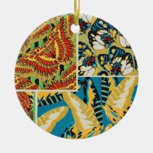 Ornamento De Cerâmica Arte Deco de Borboleta Vibrante Amarelo e Azul Tur