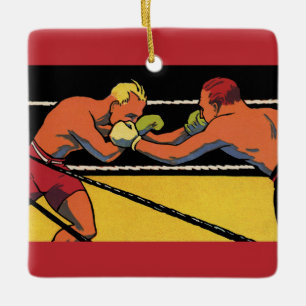 Ornamento De Cerâmica Arte Deco Esportivo de Boxe Vintage, Boxeadores So