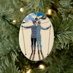 Ornamento De Cerâmica Arte Deco Vintage, Amantes na Neve por George Barb