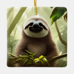 Ornamento De Cerâmica Arte Digital Personalizada da Preguiça Feliz