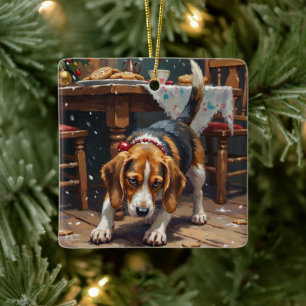 Ornamento De Cerâmica Arte Divertida de Natal com Beagle Rastreador de B