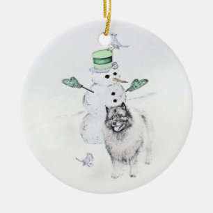 Ornamento De Cerâmica Arte do cão da pintura do boneco de neve do Natal