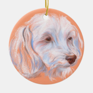 Ornamento De Cerâmica Arte do Pastel do cão de Maltipoo
