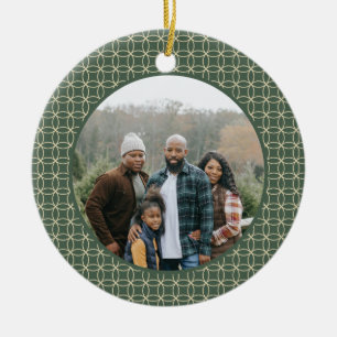 Ornamento De Cerâmica Arte em Linha na Floresta Foto Anual de Natal Verd