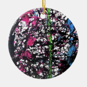 Ornamento De Cerâmica Arte em Mármore Preto, Rosa, Verde e Azul