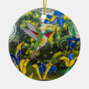 Ornamento De Cerâmica Arte em Vidro Pintado, Beija-flor em Vidro Pintado