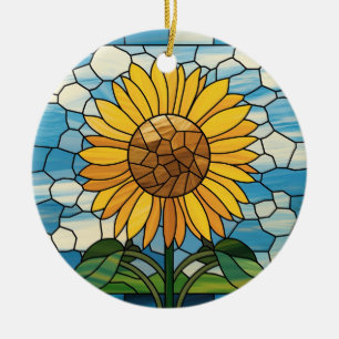 Ornamento De Cerâmica Arte em Vidro Pintado, Girassol em Vidro Pintado