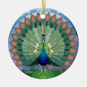 Ornamento De Cerâmica Arte em Vidro Pintado, Pavão em Vidro Pintado