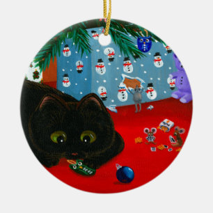 Ornamento De Cerâmica Arte engraçada de Natal de Gato Preto Creationarts