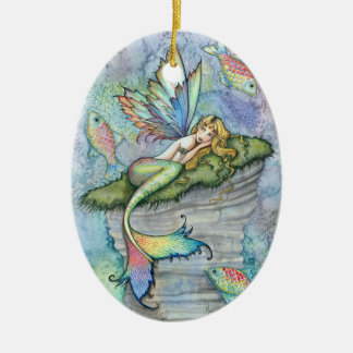Ornamento De Cerâmica Arte Fantasia de Sereia Colorida e Peixe Carpa