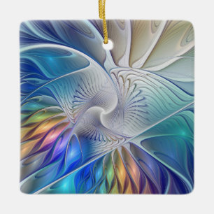Ornamento De Cerâmica Arte Floral Fractal, Flor Colorida Abstrata