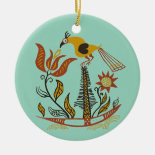 Ornamento De Cerâmica Arte Folclórica Americana Vintage Tulipa Pássaro C