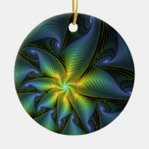Arte fractal abstrata em azul verde dourado brilha