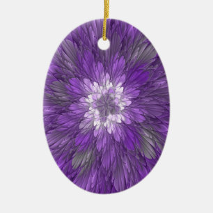 Ornamento De Cerâmica Arte Fractal Abstrato de Flor Roxo Psicodélico