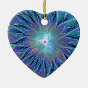 Ornamento De Cerâmica Arte Fractal Abstrato de Sonho Roxo Azul