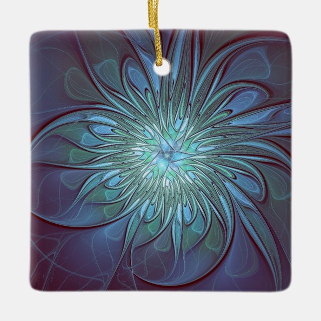 Ornamento De Cerâmica Arte Fractal de Flor Azul Moderno, Abstrato Trendy (Frente)