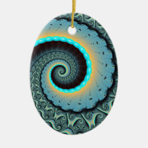 Arte fractal espiral abstrata azul-turquesa laranj