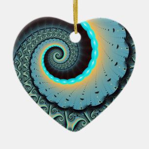 Ornamento De Cerâmica Arte Fractal Espiral Azul Turquesa Abstrato Laranj