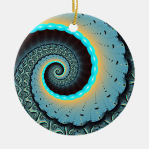 Ornamento De Cerâmica Arte Fractal Espiral Azul Turquesa Laranja Abstrat