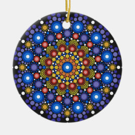 Ornamento De Cerâmica Arte Fractal Floral Dotada Retro Mandala