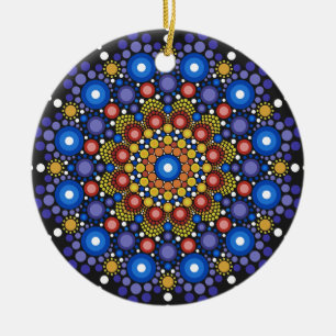 Ornamento De Cerâmica Arte Fractal Floral Dotada Retro Mandala