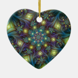 Ornamento De Cerâmica Arte Fractal Roxa Roxa Abstrato brilhante iluminad