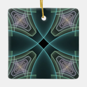 Ornamento De Cerâmica Arte Gráfica Geométrica Fractal Azul Moderno