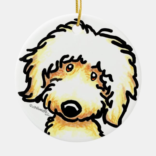 Ornamento De Cerâmica Arte Labradoodle Amarela Personalizada (Frente)