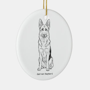Ornamento De Cerâmica Arte minimalista de linha do cão Pastor Alemão