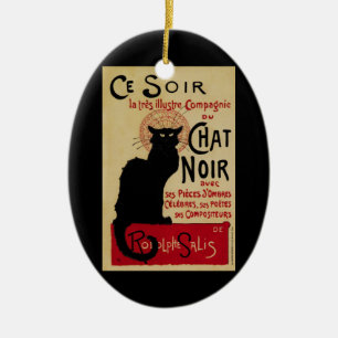 Ornamento De Cerâmica Arte Nova Antiga, Ce Soir Chat Noir Gato Preto