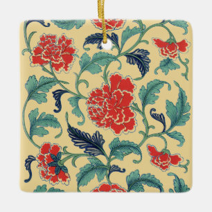 Ornamento De Cerâmica Arte Nova Antiga Chinesa Vermelha Floral Chinoiser