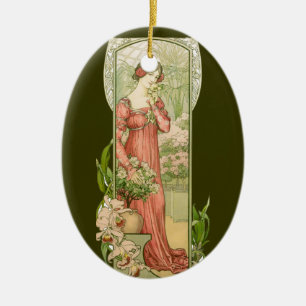 Ornamento De Cerâmica Arte Nova Antiga Senhora da Estufa Elegante