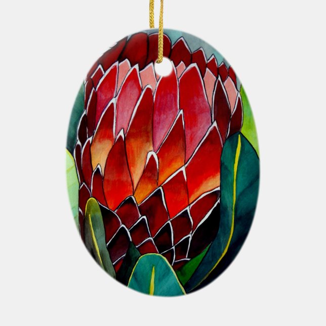 Ornamento De Cerâmica Arte original do watercolour da flor vermelha do (Verso)