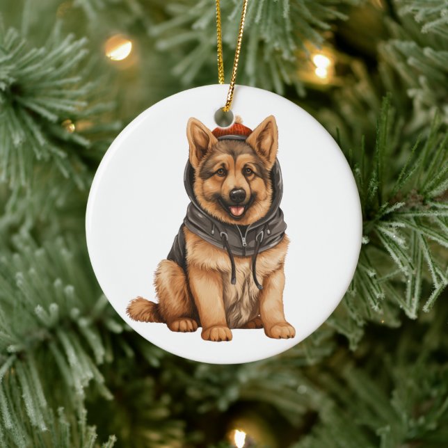 Ornamento De Cerâmica Arte personalizada de cães German shepherd (Árvore)