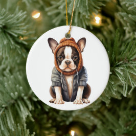 Ornamento De Cerâmica Arte personalizada de cães terrier de Boston