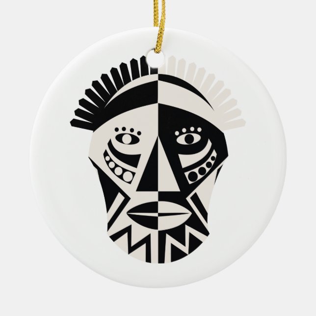 Ornamento De Cerâmica Arte popular primitiva de máscara africana (Frente)